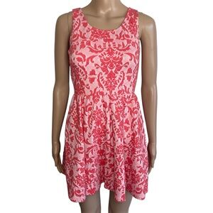 Love…ady Solid Pink Patterned Crewneck Sleeveless Fit & Flare Pleated Mini Dress